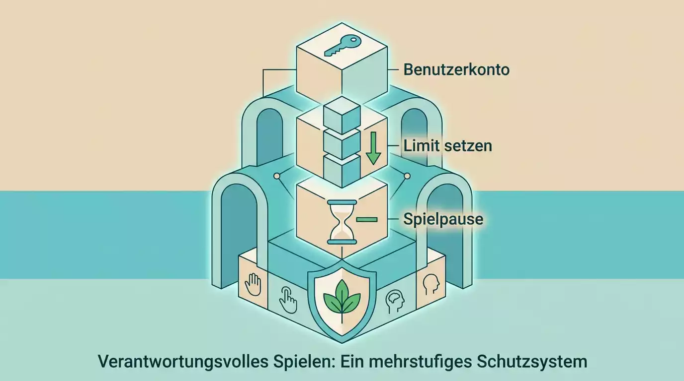 Abstrakte Schutzschichten rund um Spielkonto, Sperre und Einzahlungslimit